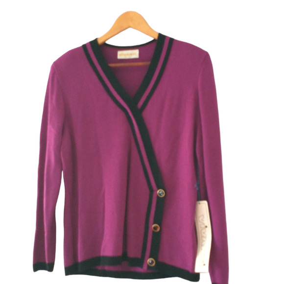 Vintage Vivanti Women's Sweater Wrap Style Purple Black Sz 16 Reto - Picture 8 of 16